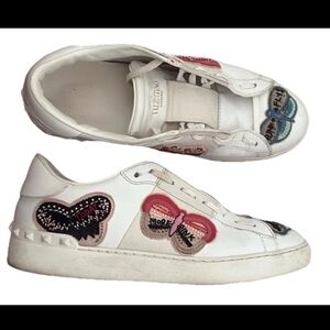 Valentino White Leather Butterfly Rockstud Sneakers Beaded size 40 US 10